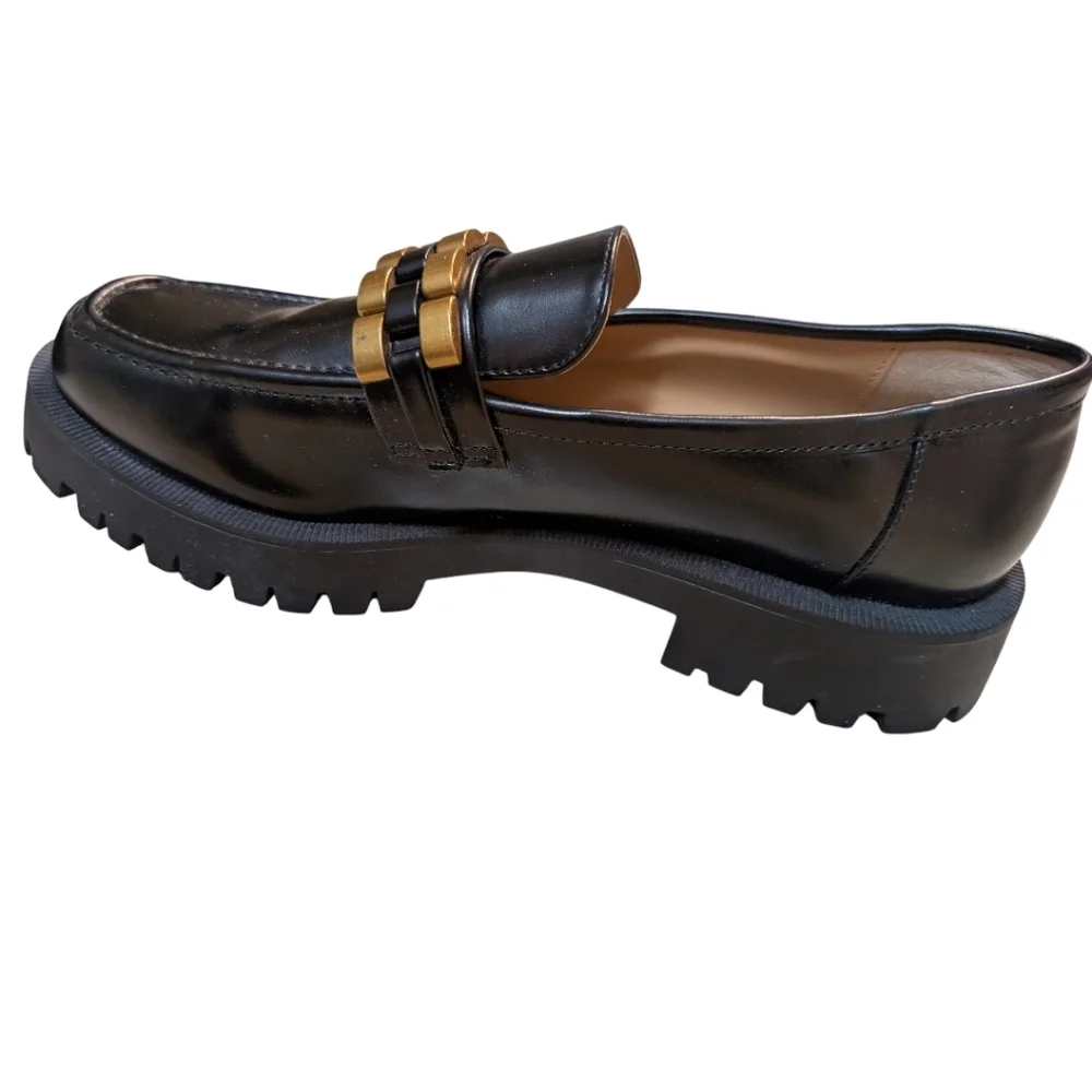Zara Black Gold Loafers Chunky Treaded Sole